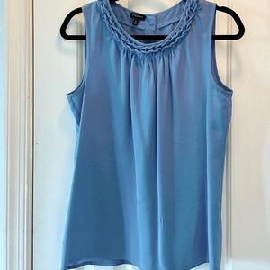 Talbots blue braided blouse with buttons 100% silk